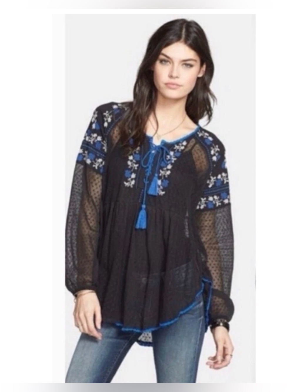 Free People “Roses Are Red” Peasant Top Sz Small